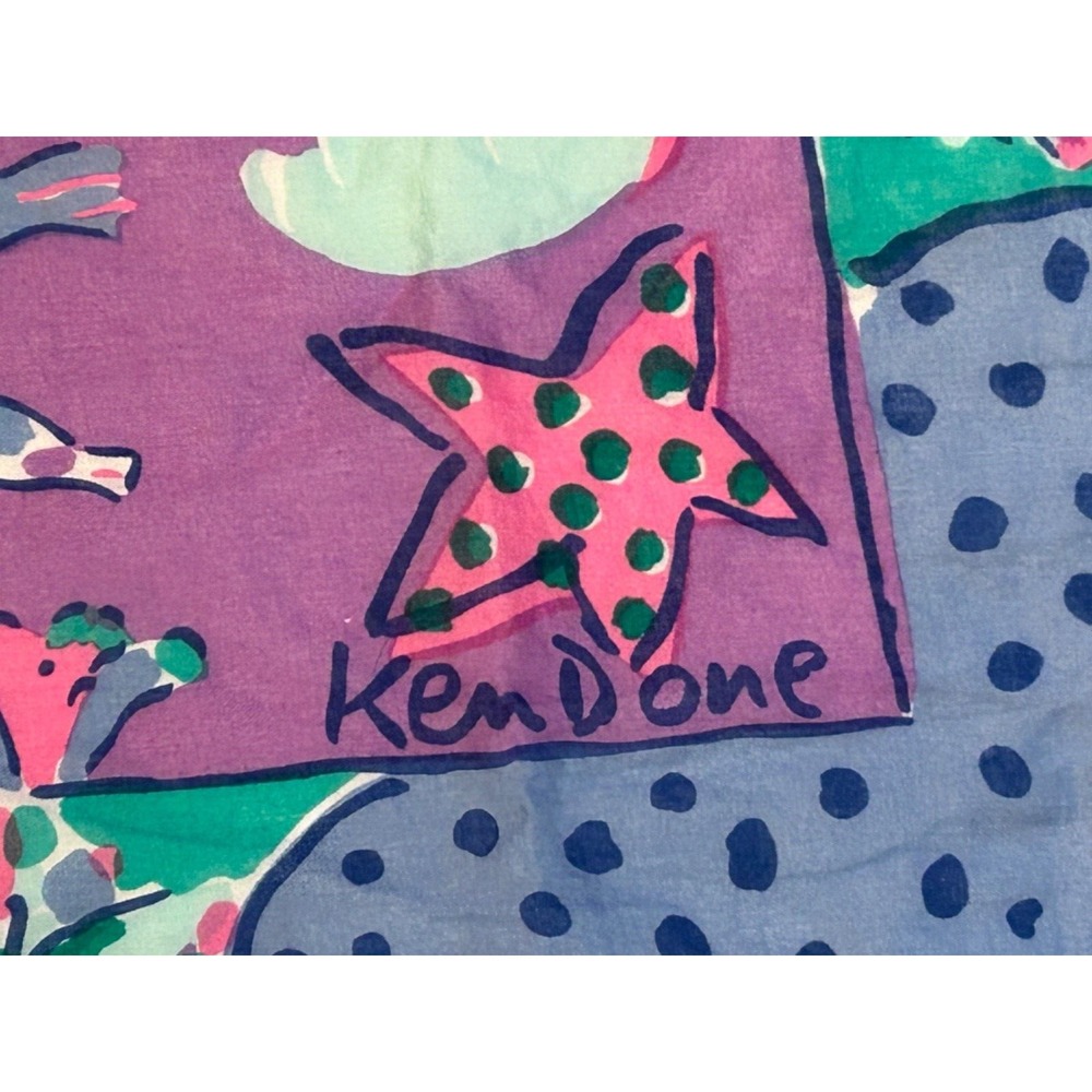Vintage KEN DONE Fish Scarf Great Barrier Reef Ocean Scene Cotton‎ Made in JAPAN - Picture 7 of 9